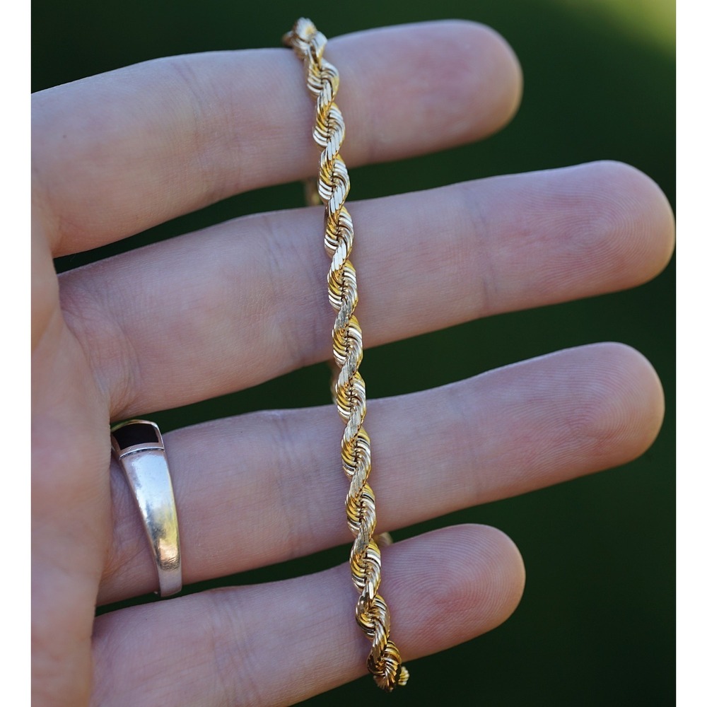 Vintage 14K Solid Yellow Gold Rope‎ Chain Bracelet 7 3/8" 4mm Twisted Link